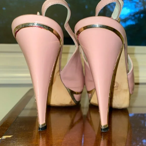 Bally Coral Pink Calf Patent Leather Slingback Stiletto platform size 7 - Picture 9 of 16